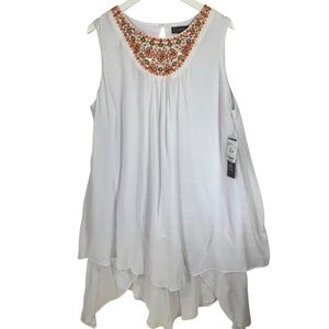 LUXOLOGY Embroidered White Sleeveless Top size xl
